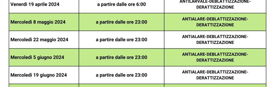 CALENDARIO DI INTERVENTI DI SANIFICAZIONE AMBIENTALE 2024 PALAGIANELLO