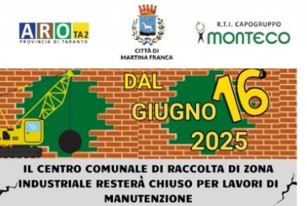CHIUSURA TEMPORANEA CCR ZONA INDUSTRIALE DAL 16 GIUGNO 2025
